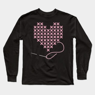 I love Cross Stitch Heart and Needle in Pastel Pink Long Sleeve T-Shirt